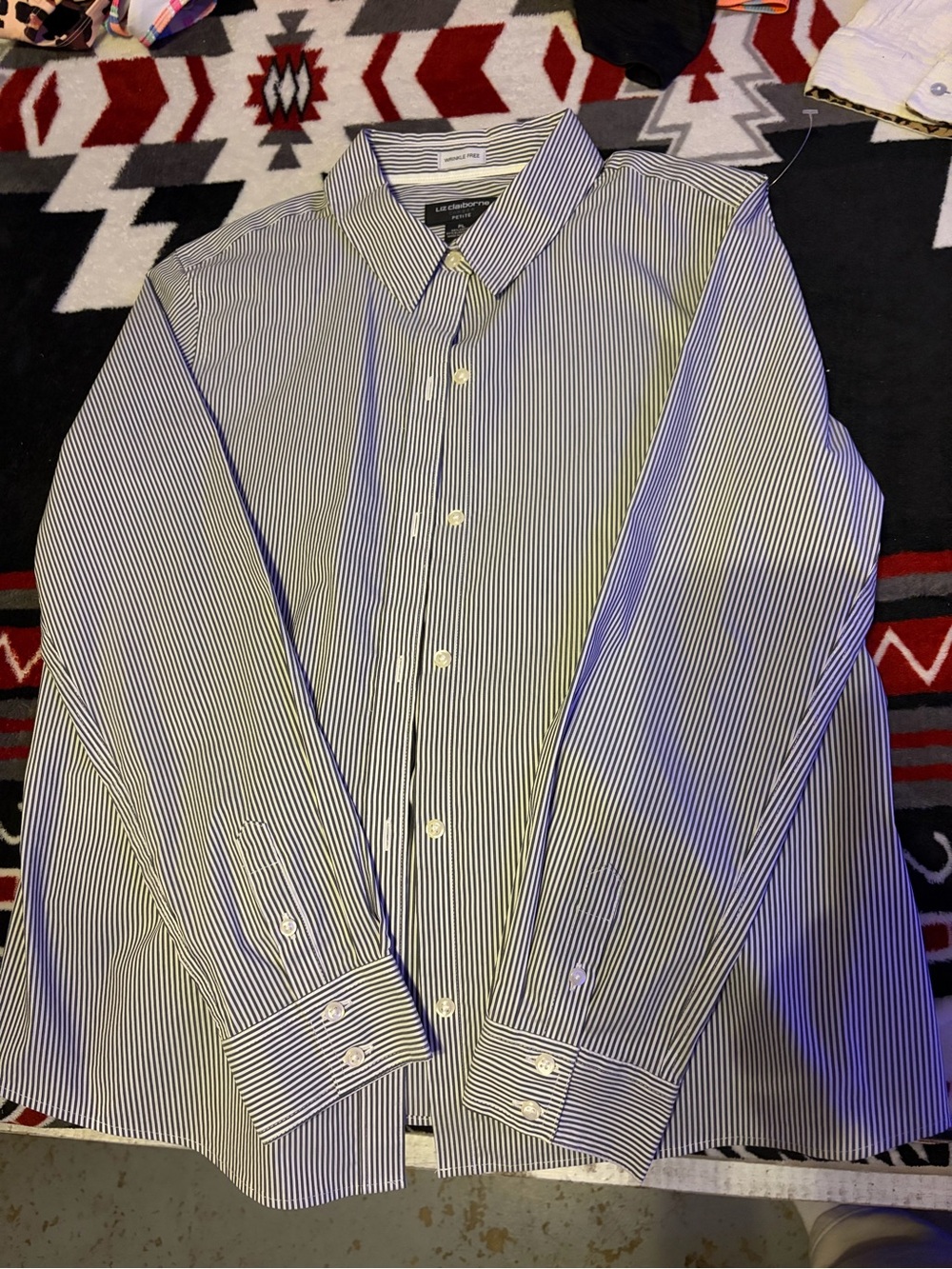 Liz Claiborne Men's Navy and White Pinstripe Dress Shirt